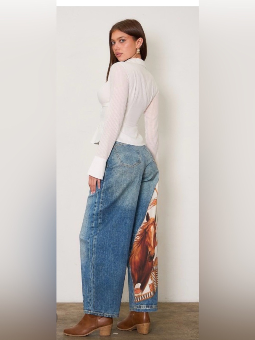 Vibrant Horse Scarf Print Womens Jeans - Picture 3 of 5